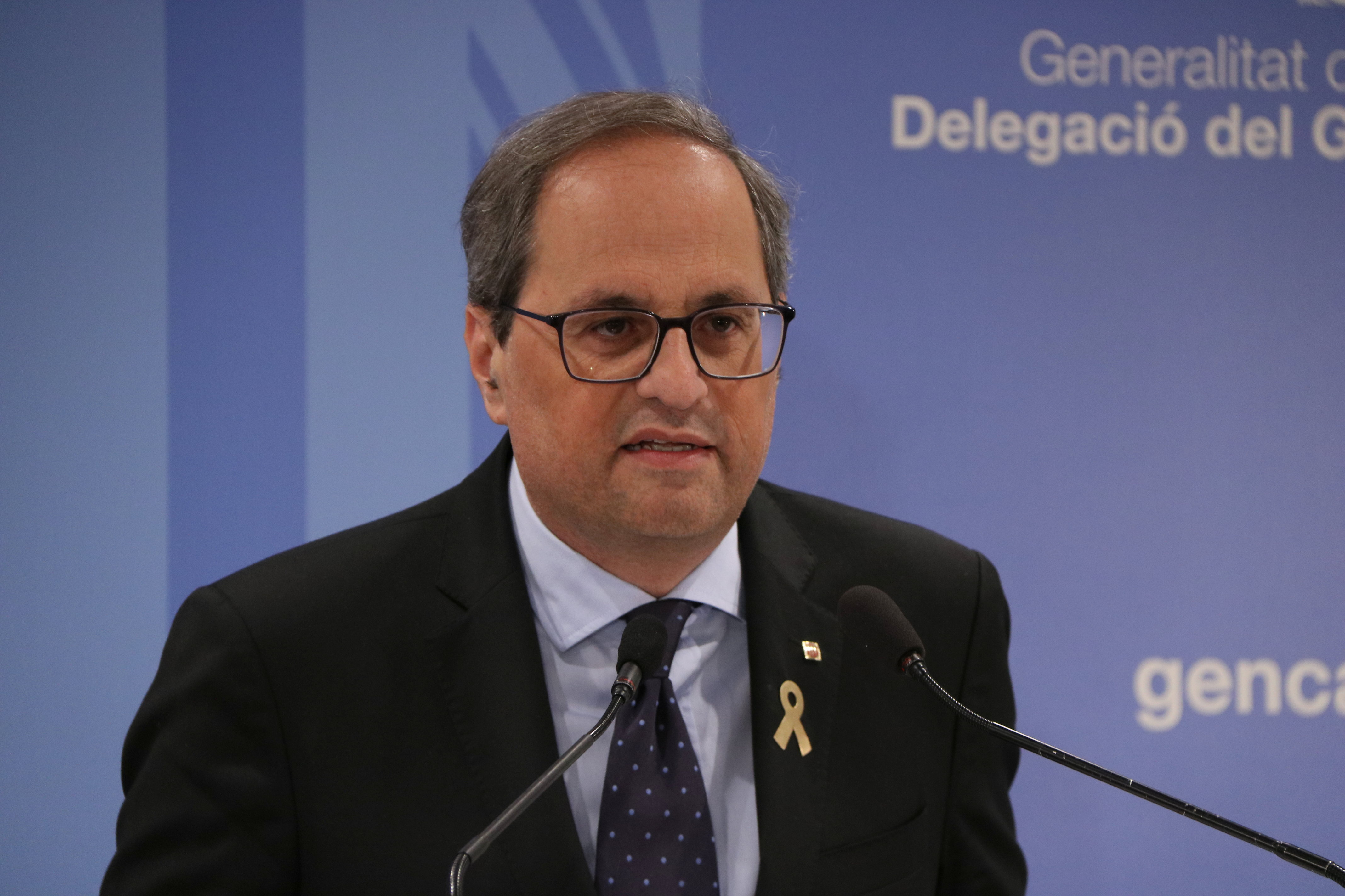 Catalan president Quim Torra speaks to the press after the independence trial ends on June 12 (Andrea Zamorano/ACN)